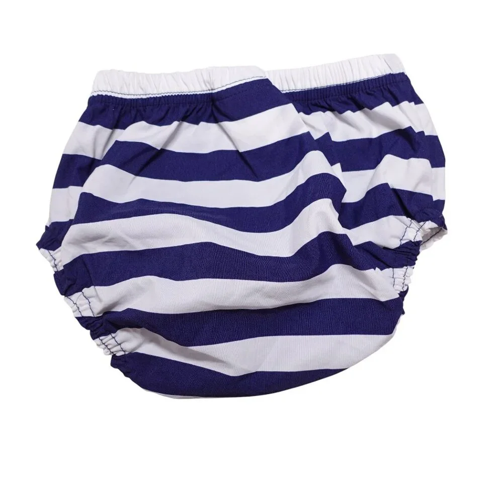 NWT Pottery Barn Kids Diaper Cover 6-12M Blue White Rugby Stripe Water Resistant